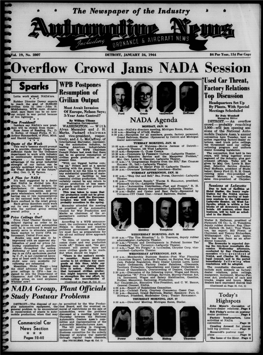 Overflow Crowd Jams NADA Session Used Car Threat, Sparks WPB Postpones Relations of Factory Lotta Work Ahead, NADA’Ers