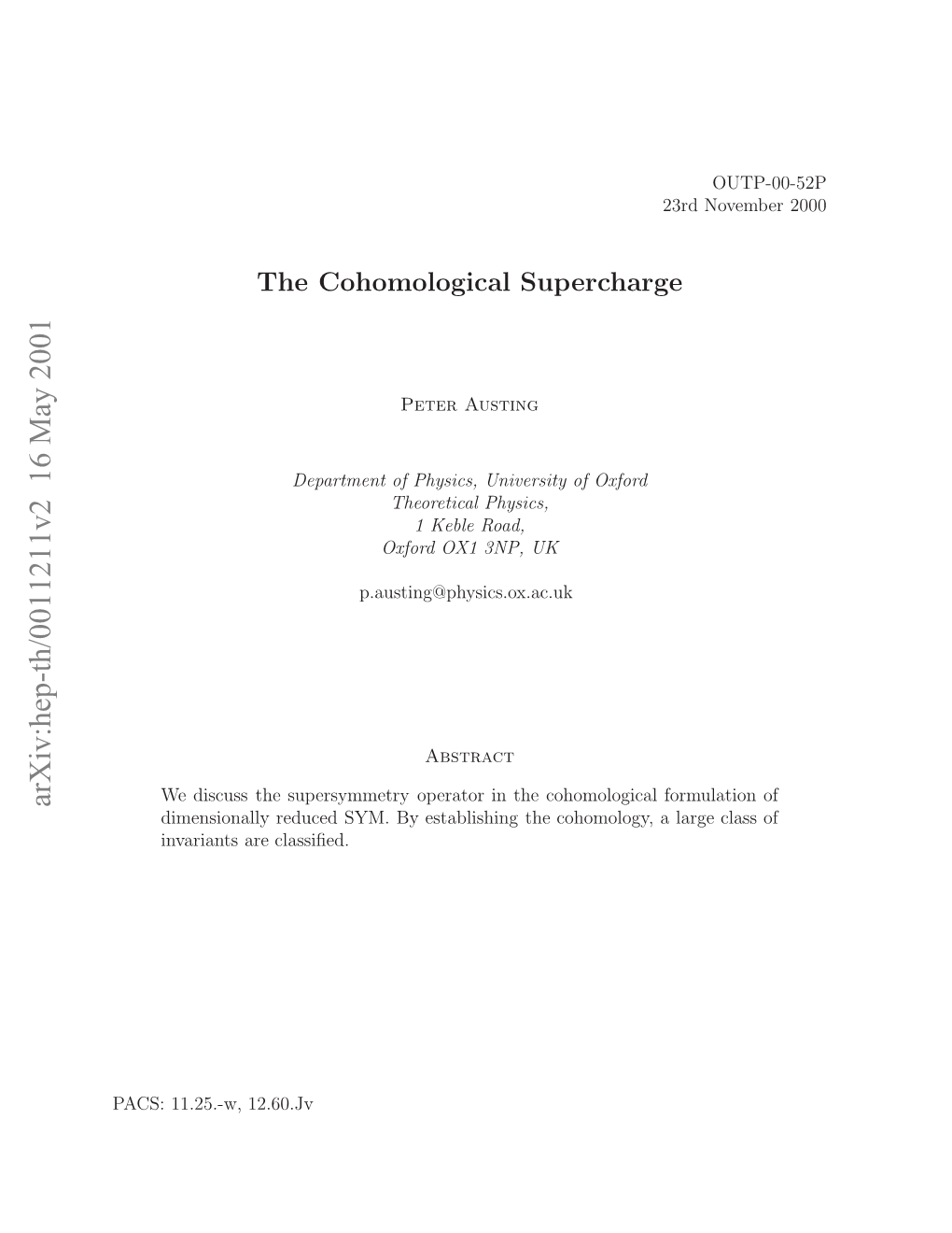 The Cohomological Supercharge