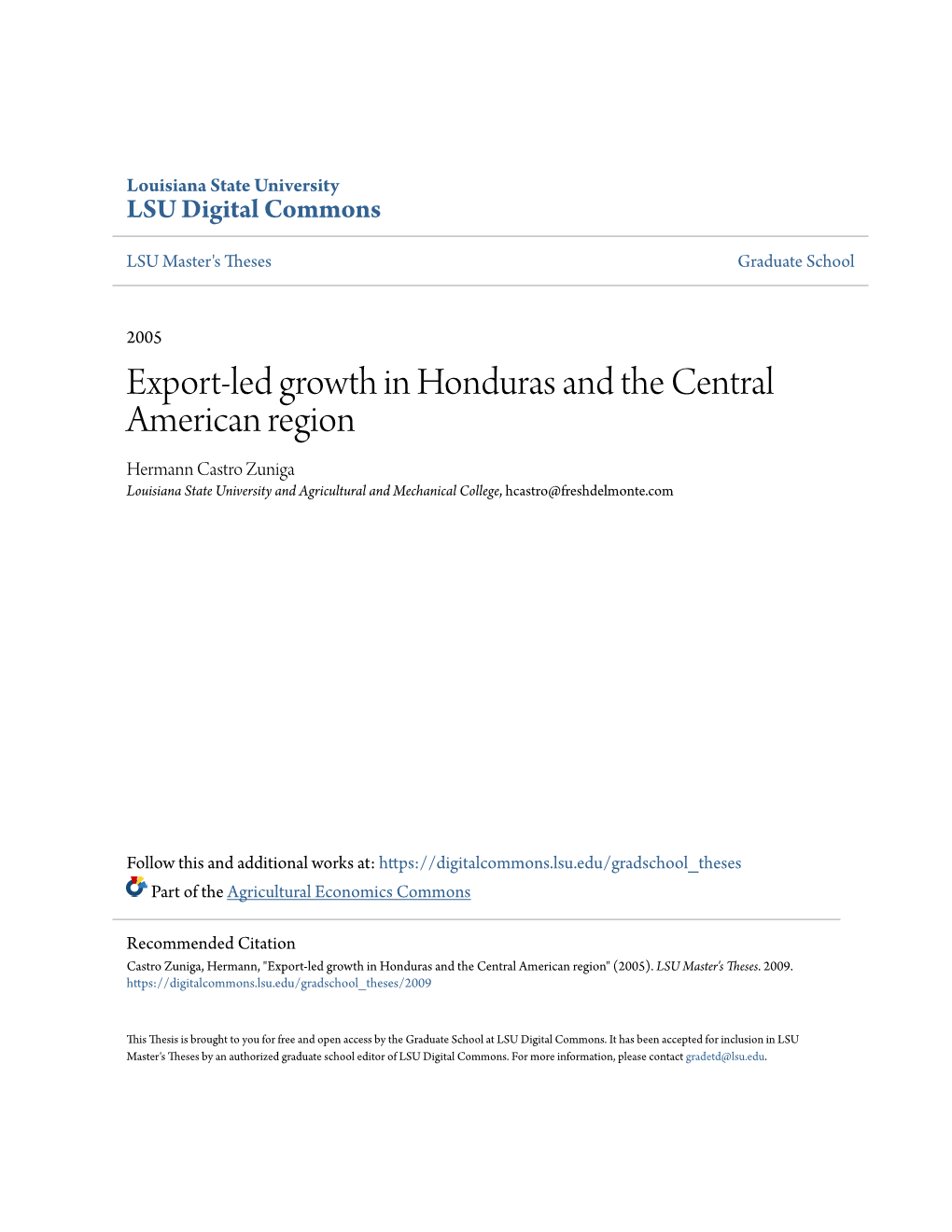 Export-Led Growth in Honduras and the Central American Region