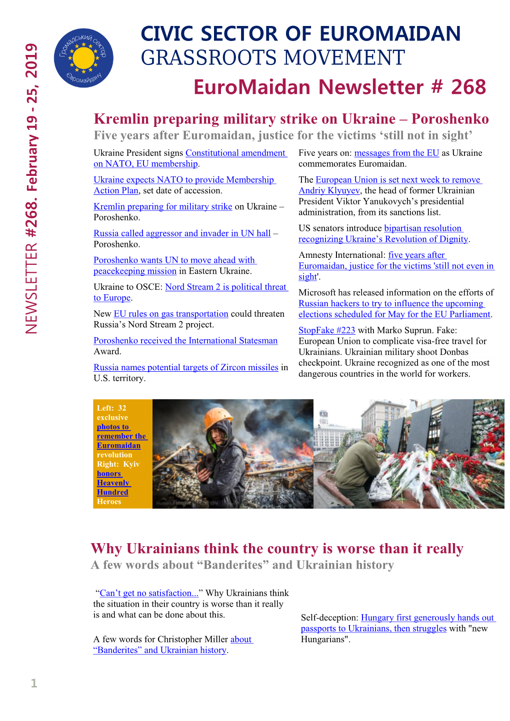 Euromaidan Newsletter # 268 CIVIC SECTOR OF