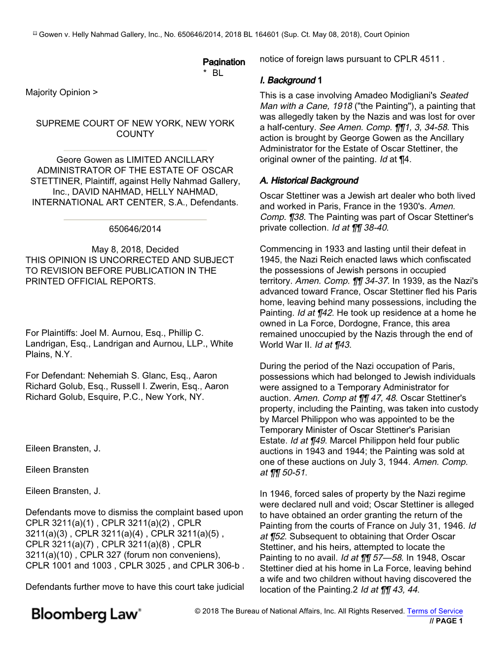 Majority Opinion > Pagination * BL SUPREME COURT of NEW YORK