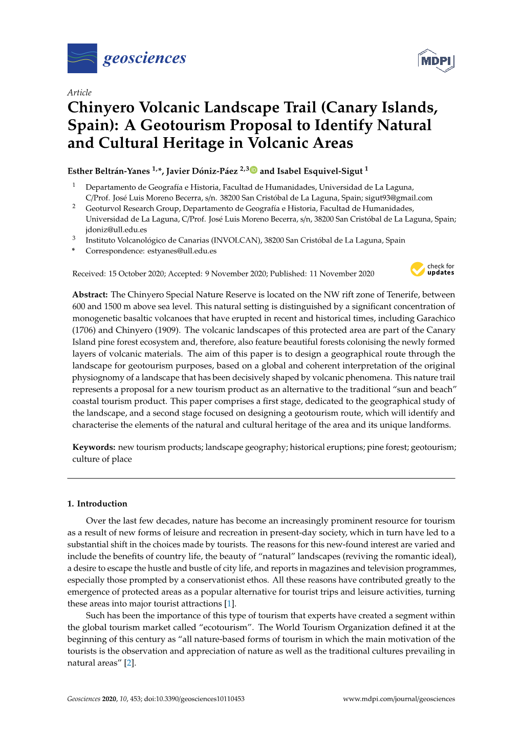 Chinyero Volcanic Landscape Trail (Canary Islands, Spain): a Geotourism Proposal to Identify Natural and Cultural Heritage in Volcanic Areas