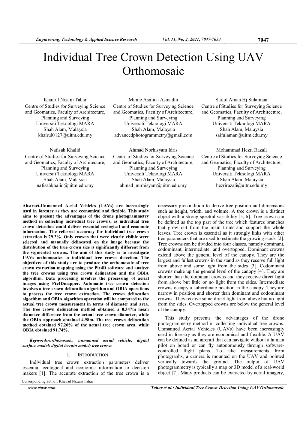 Individual Tree Crown Detection Using UAV Orthomosaic