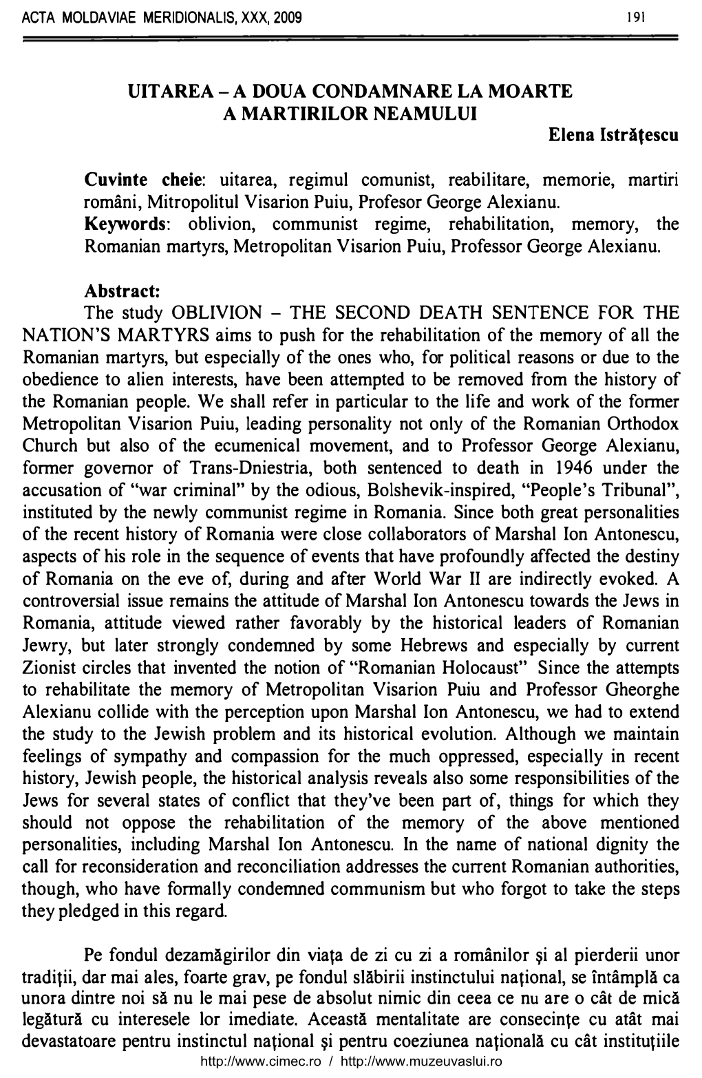 Uitarea, Regimul Comunist, Reabilitare, Memorie, Martiri Români, Mitropolitul Visarion Puiu, Profesor George Alexianu