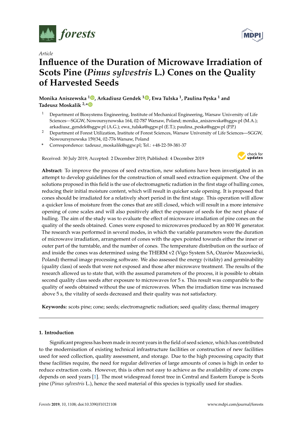 Influence of the Duration of Microwave Irradiation of Scots Pine