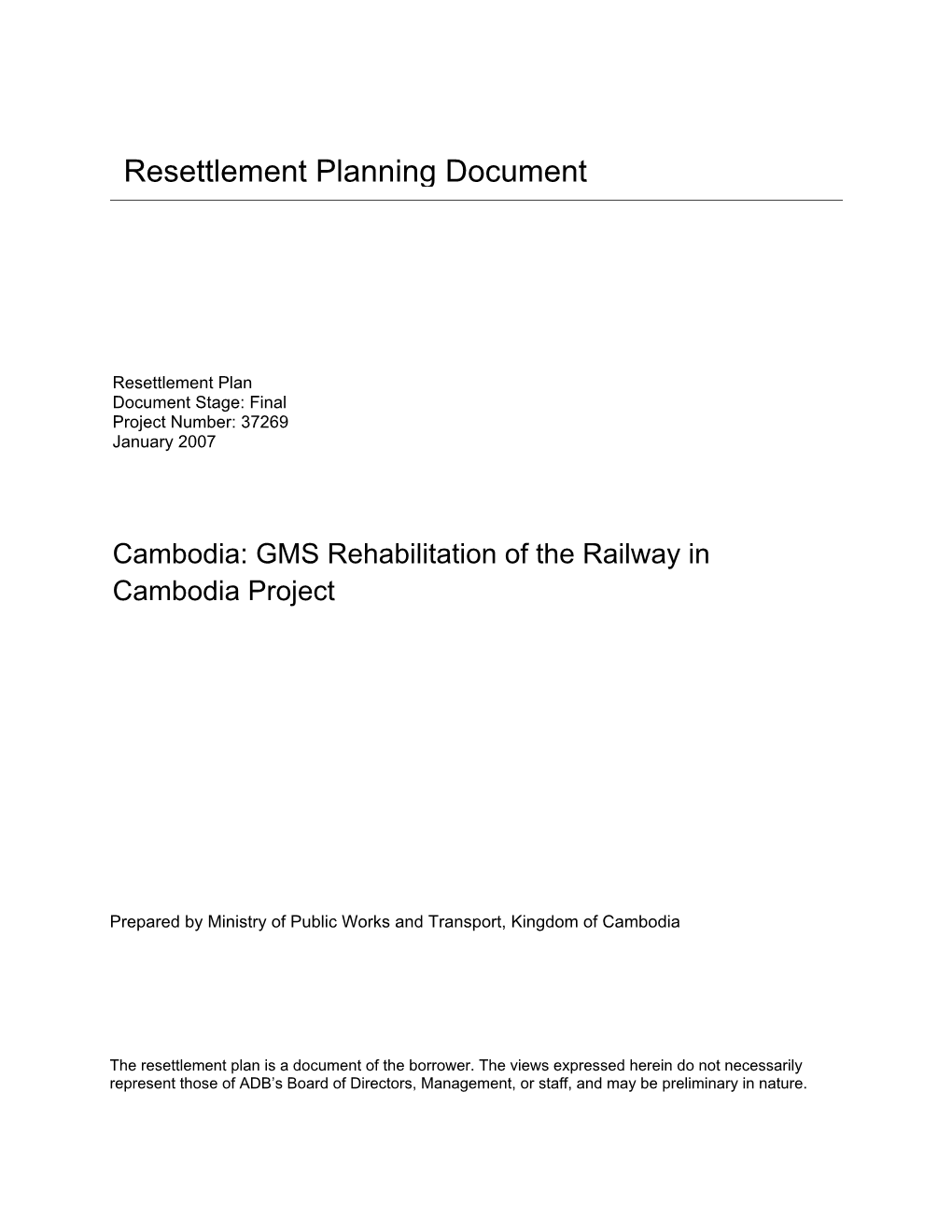 GMS Rehabilitation of the Railway in Cambodia Project