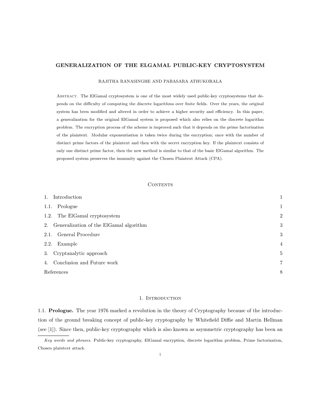 Generalization of the Elgamal Public-Key Cryptosystem