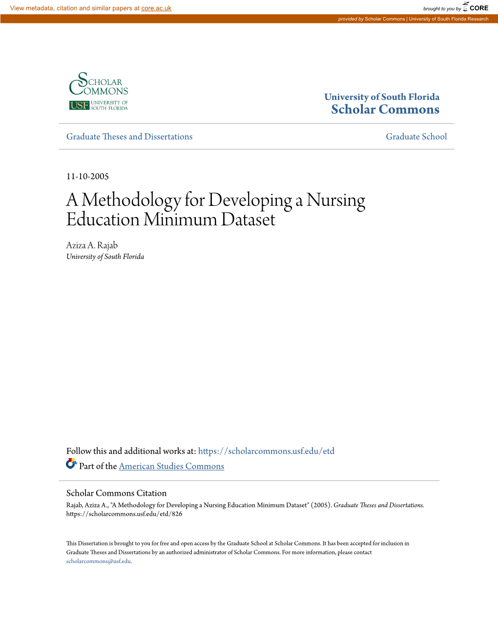 A Methodology for Developing a Nursing Education Minimum Dataset Aziza A