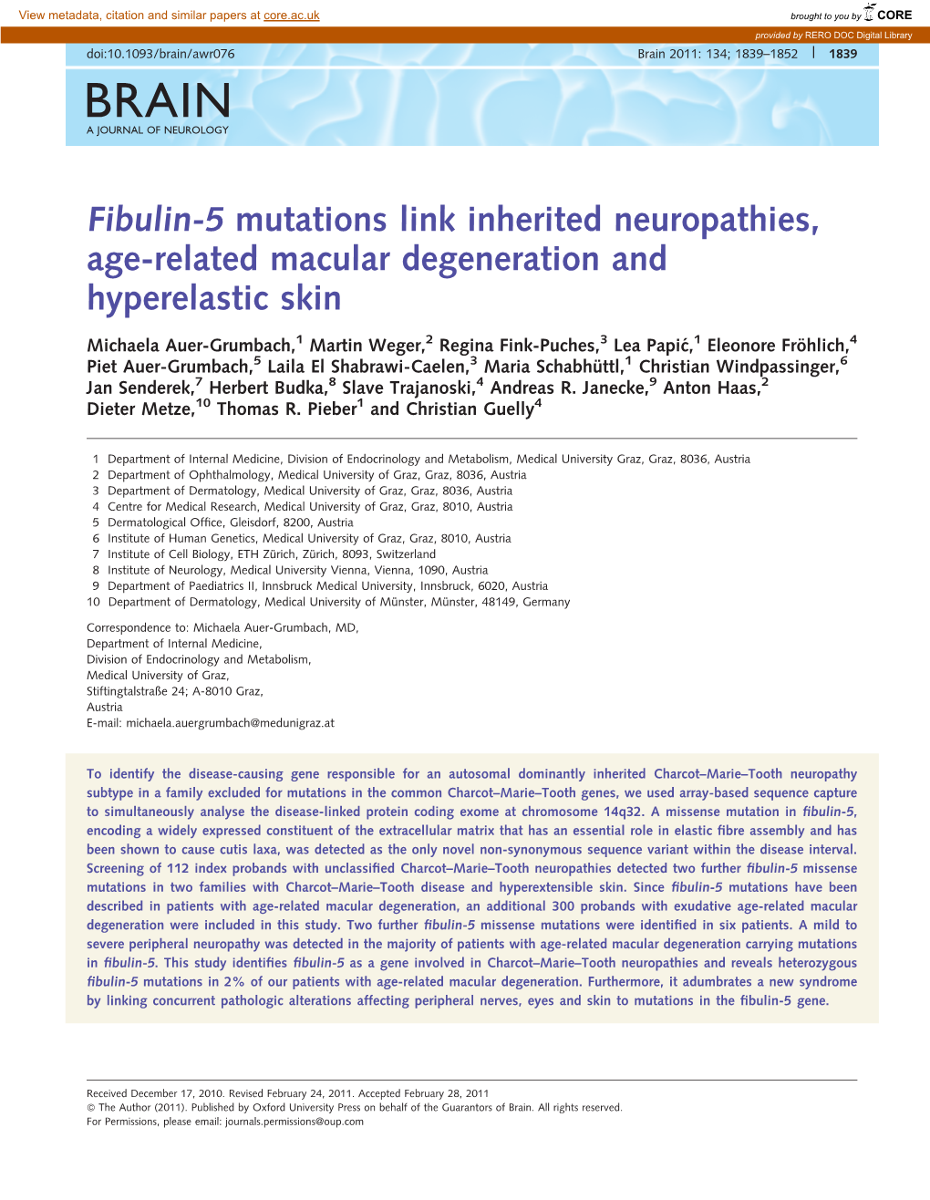 Fibulin-5 Mutations Link Inherited Neuropathies, Age-Related Macular Degeneration and Hyperelastic Skin