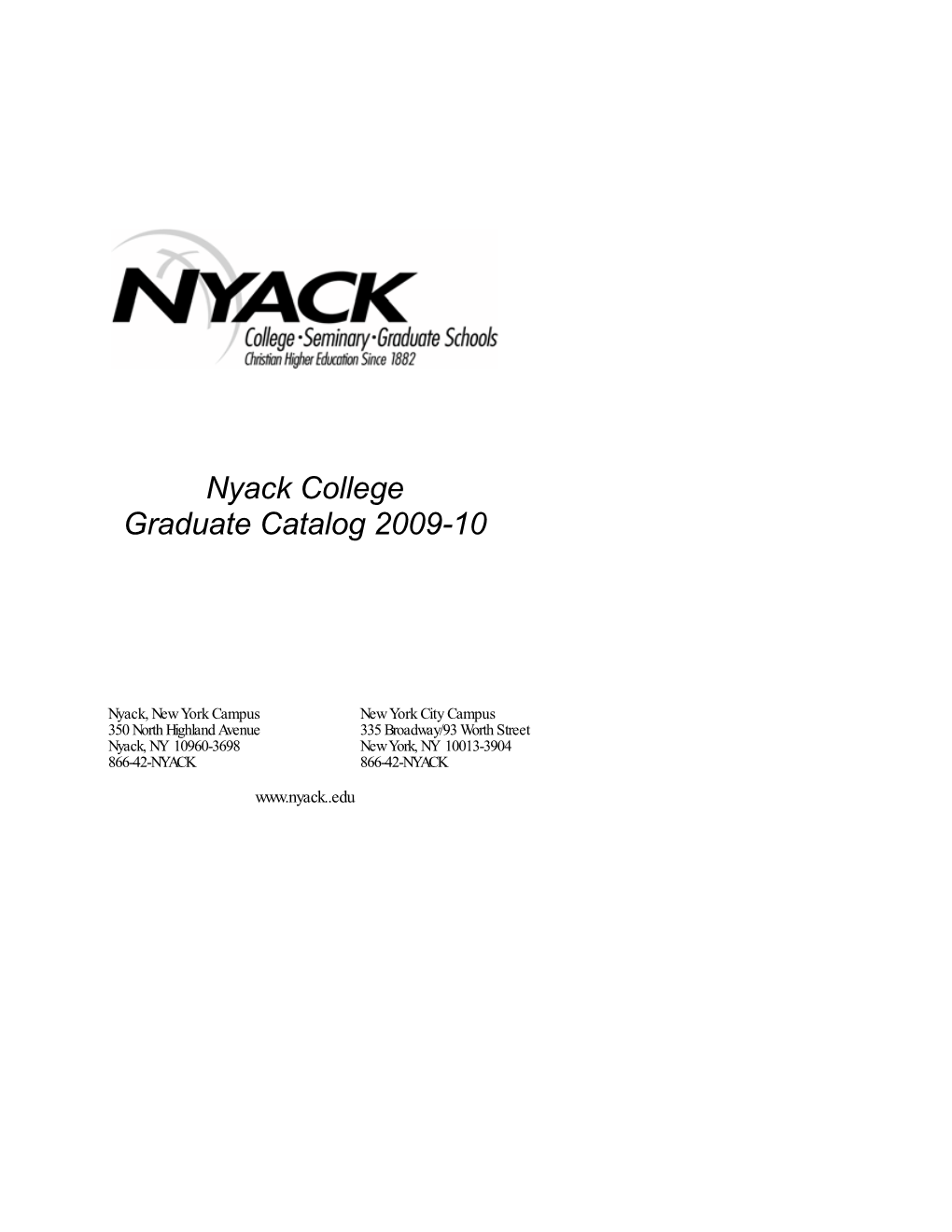 Nyack College Graduate Catalog 2009-10