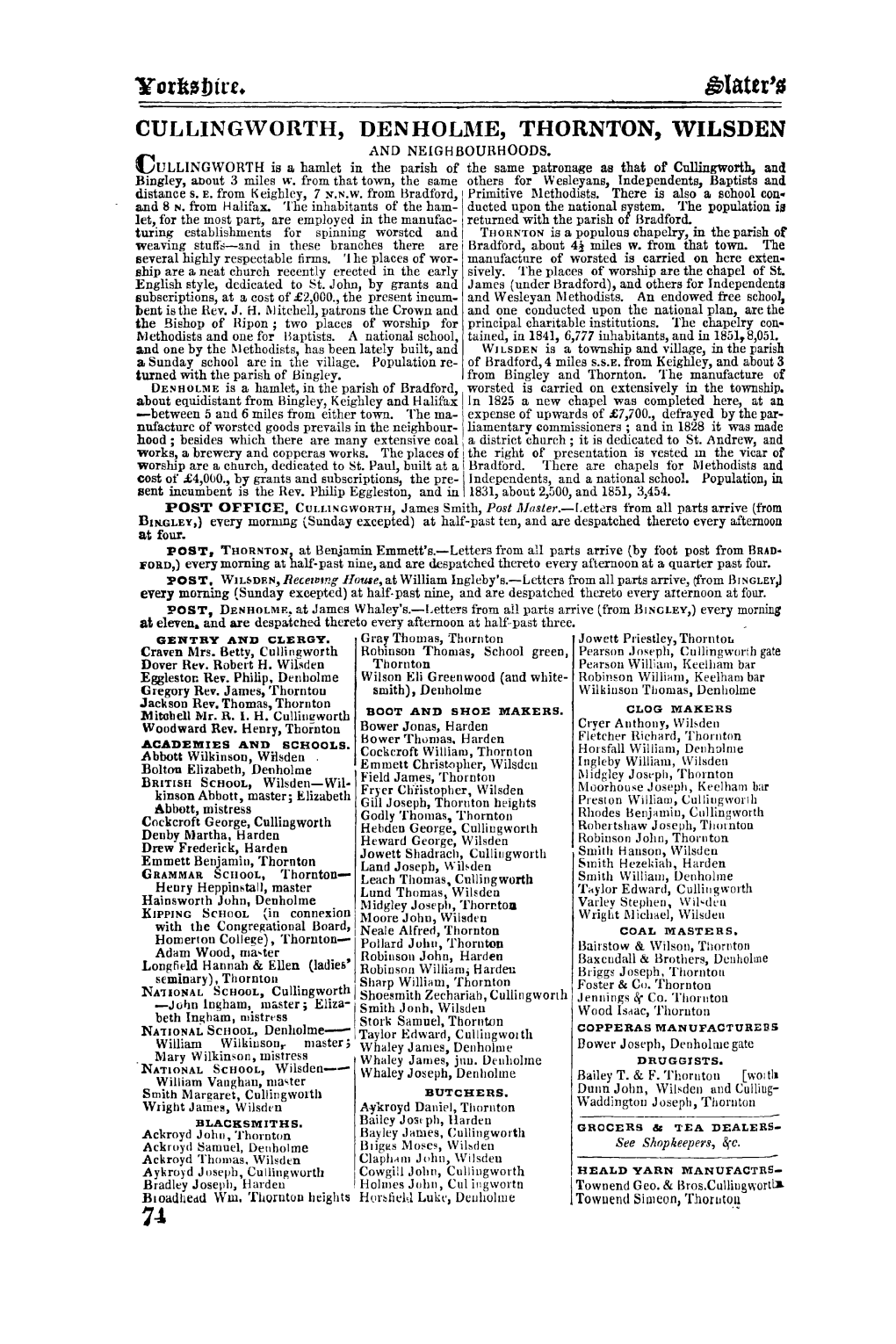 CULLINGWORTH, Denholl\IE, THORNTON, \VILSDEN and NEIGHBOURHOODS