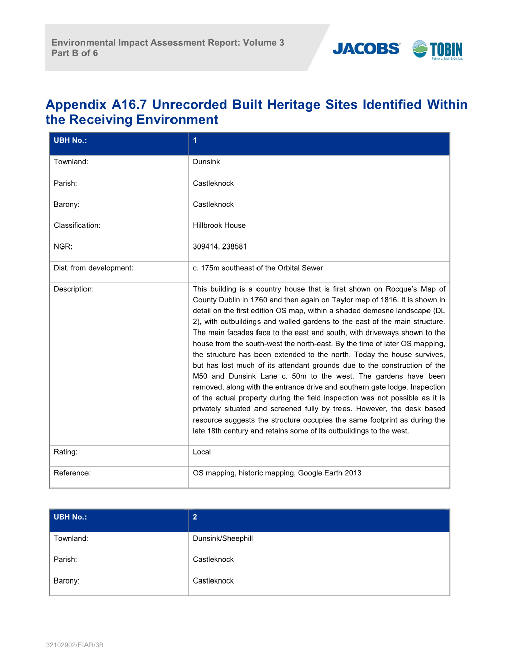 Appendix A16.7 Unrecorded Built Heritage Sites Identified Within the Receiving Environment