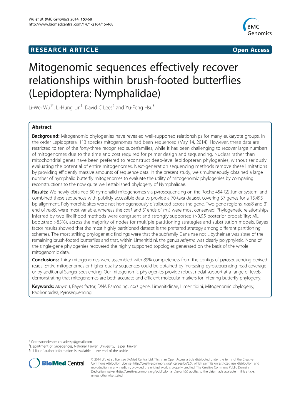 Mitogenomic Sequences Effectively Recover Relationships Within Brush-Footed Butterflies (Lepidoptera: Nymphalidae)