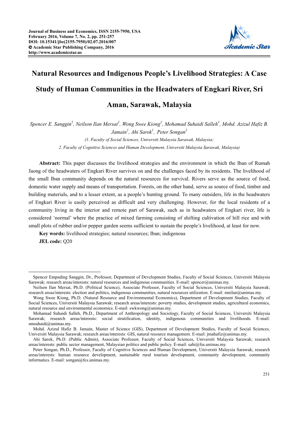 Natural Resources and Indigenous People’S Livelihood Strategies: a Case