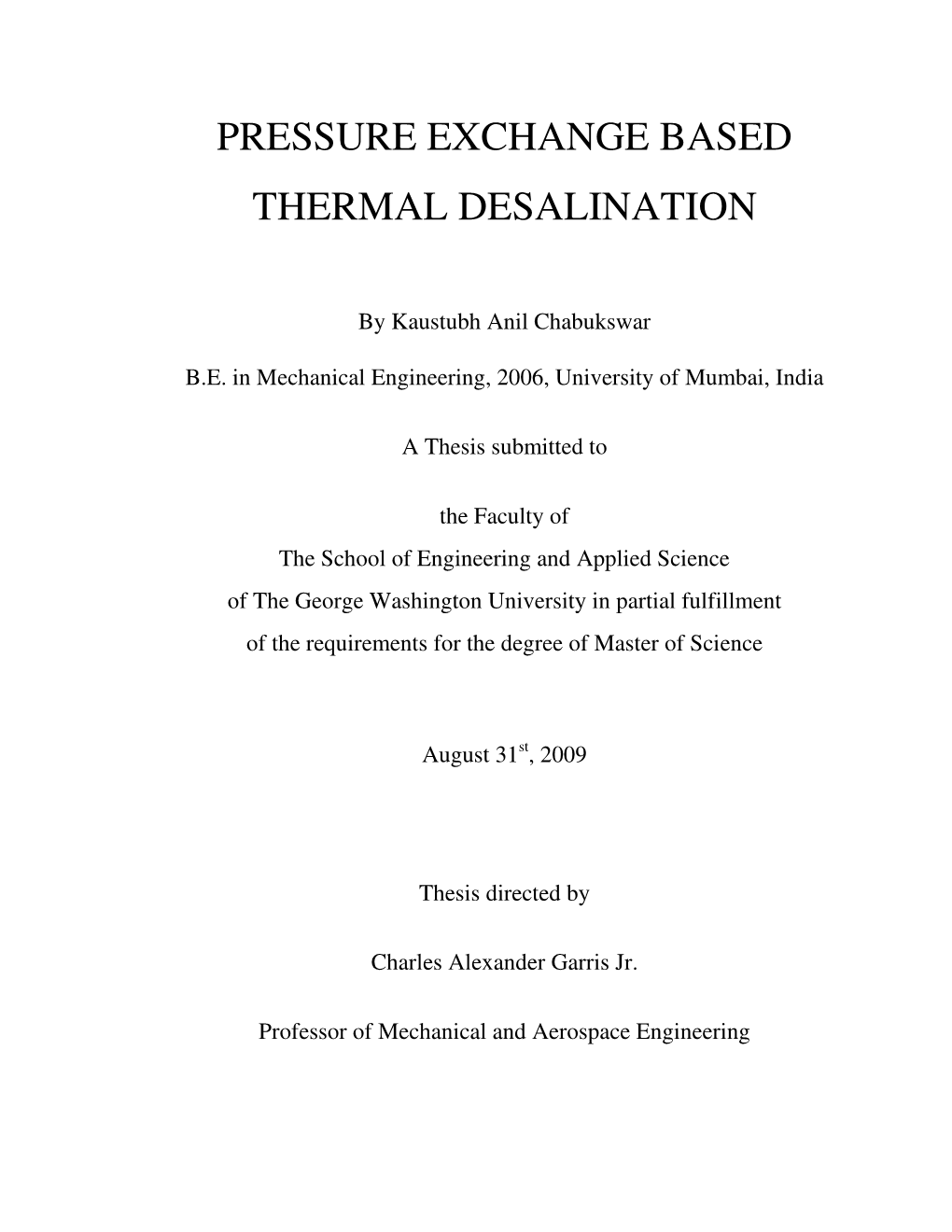 Pressure Exchange Based Thermal Desalination