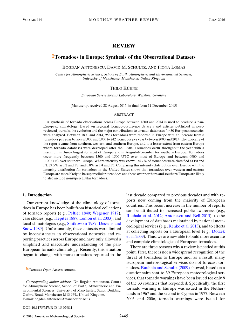 REVIEW Tornadoes in Europe