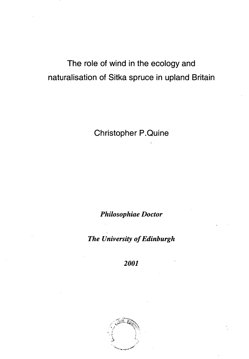 The Role of Wind in the Ecology and Naturalisation of Sitka Spruce in Upland Britain