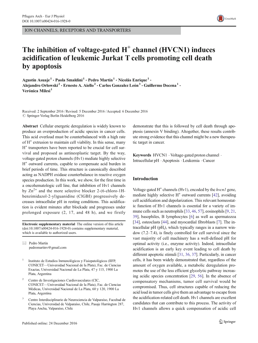 HVCN1) Induces Acidification of Leukemic Jurkat T Cells Promoting Cell Death by Apoptosis