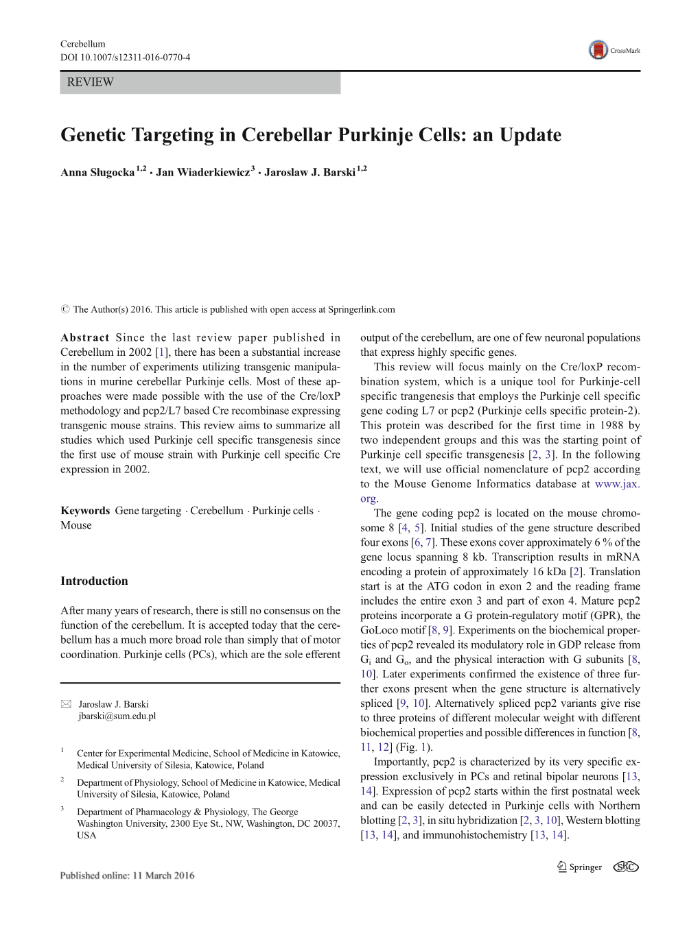 Genetic Targeting in Cerebellar Purkinje Cells: an Update