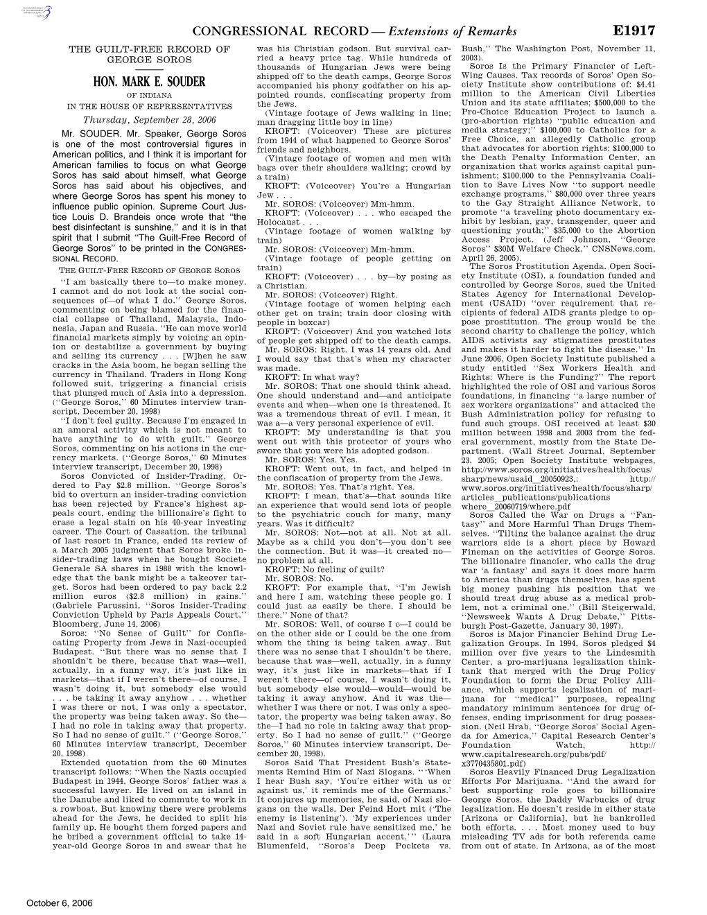 CONGRESSIONAL RECORD— Extensions of Remarks E1917 HON. MARK E. SOUDER