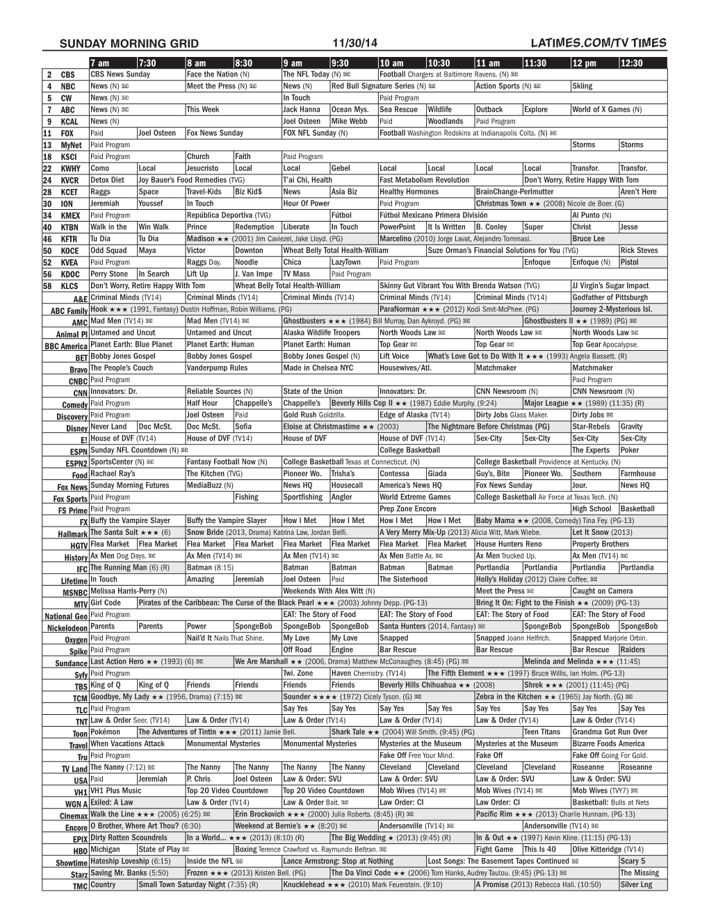 Sunday Morning Grid 11/30/14 Latimes.Com/Tv Times