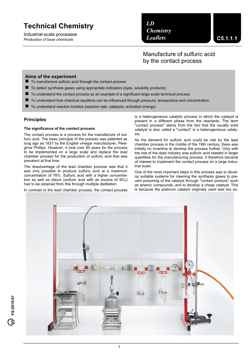 Technical Chemistry Chemistry Industrial -Scale Processes Production of Base Chemicals Leaflets C5.1.1.1