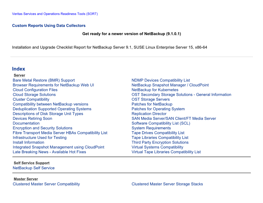 Installation and Upgrade General Checklist Report