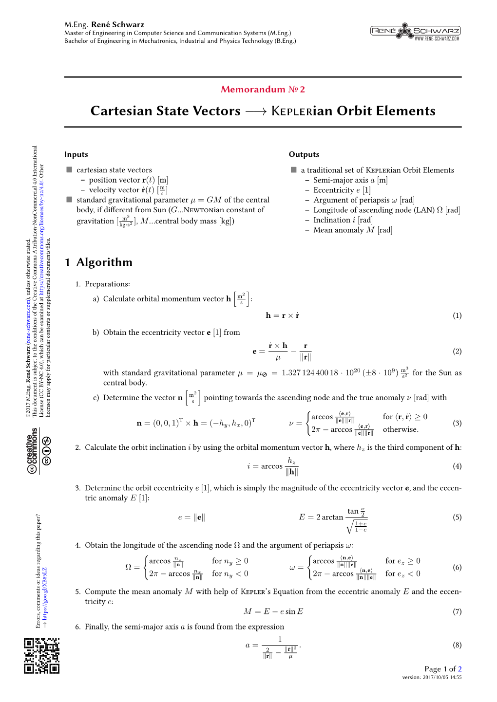 Cartesian State Vectors to Keplerian Orbit Elements