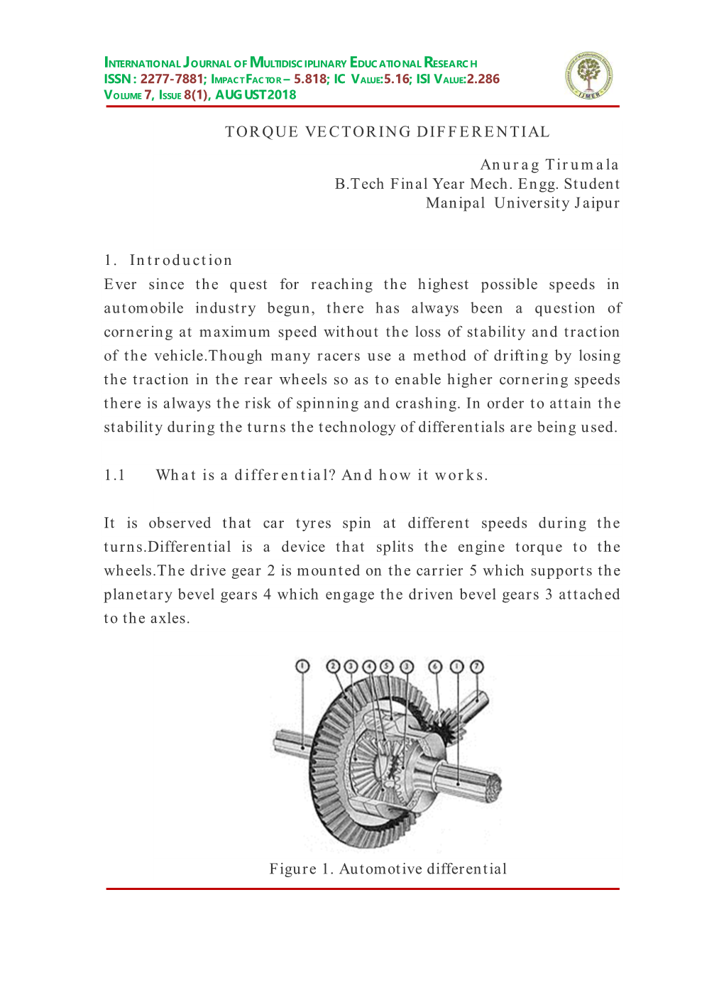 TORQUE VECTORING DIFFERENTIAL Anurag Tirumala B