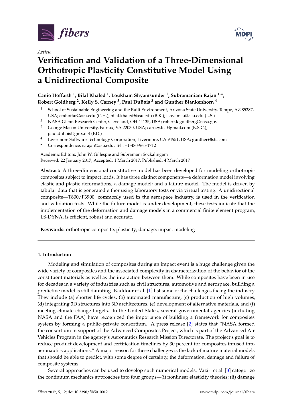 Verification and Validation of a Three-Dimensional Orthotropic