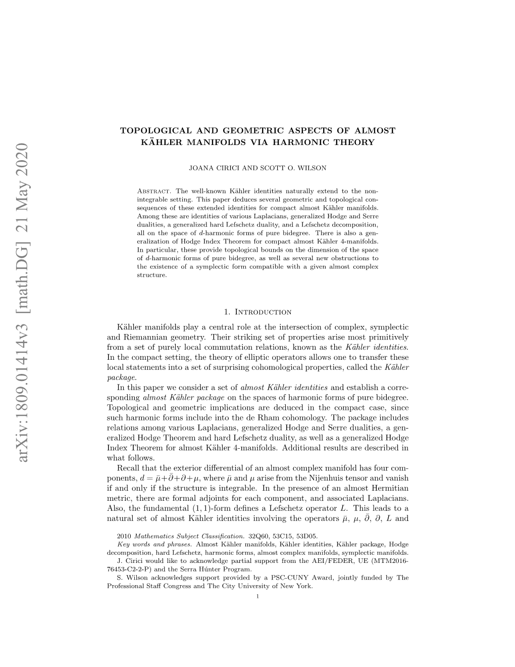 Arxiv:1809.01414V3 [Math.DG]