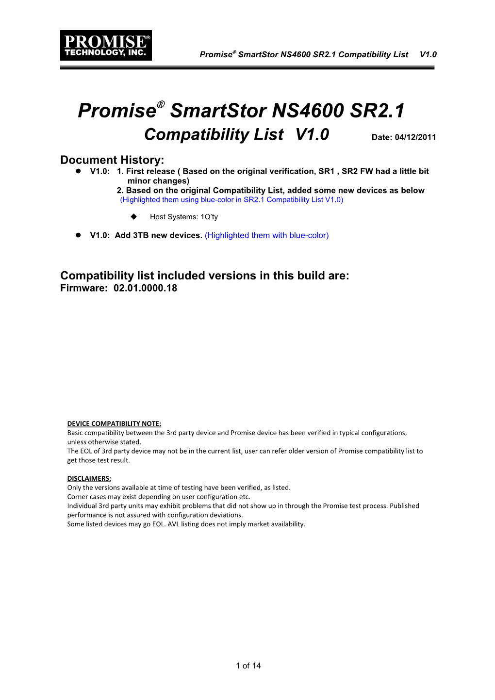 NS4600 SR2.1 Compatibility List V1 0 -20110412