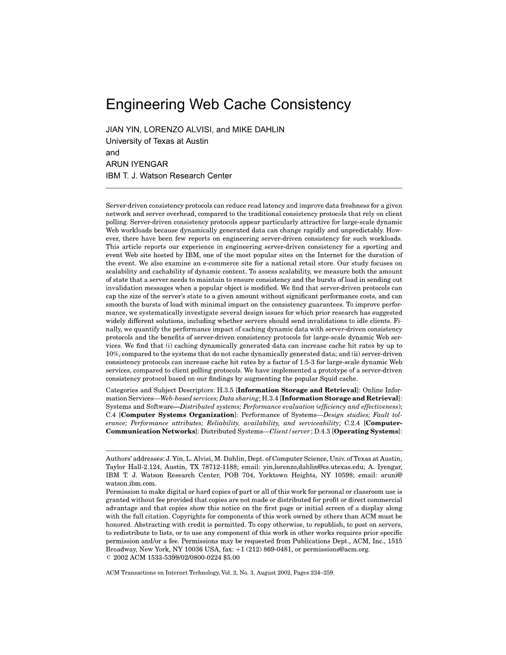 Engineering Web Cache Consistency