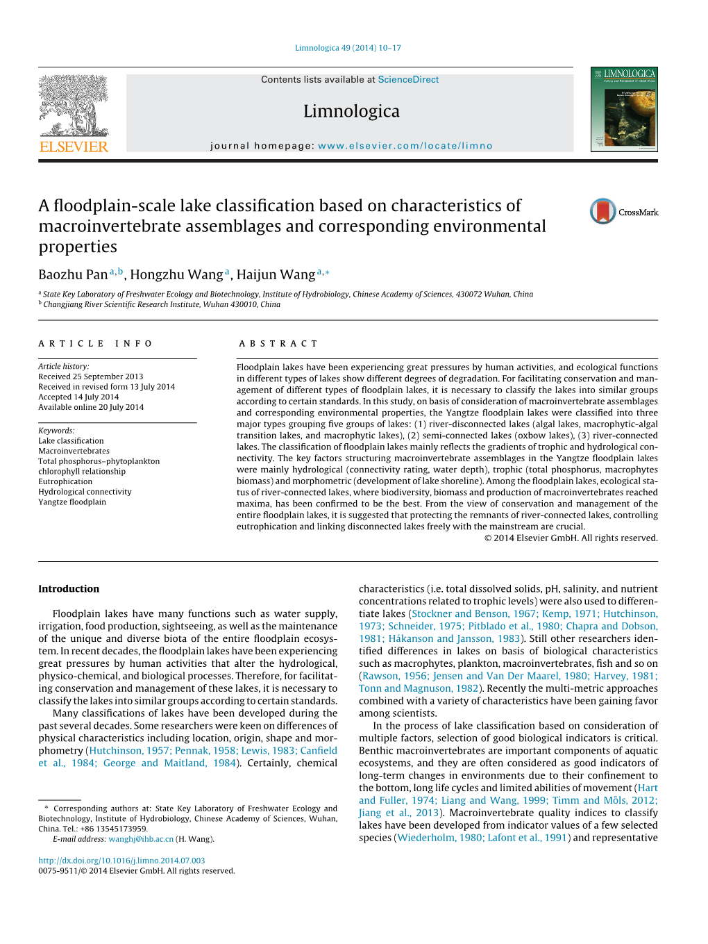 A Floodplain-Scale Lake Classification Based on Characteristics Of