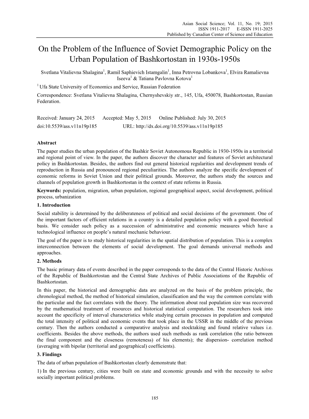 On the Problem of the Influence of Soviet Demographic Policy on the Urban Population of Bashkortostan in 1930S-1950S