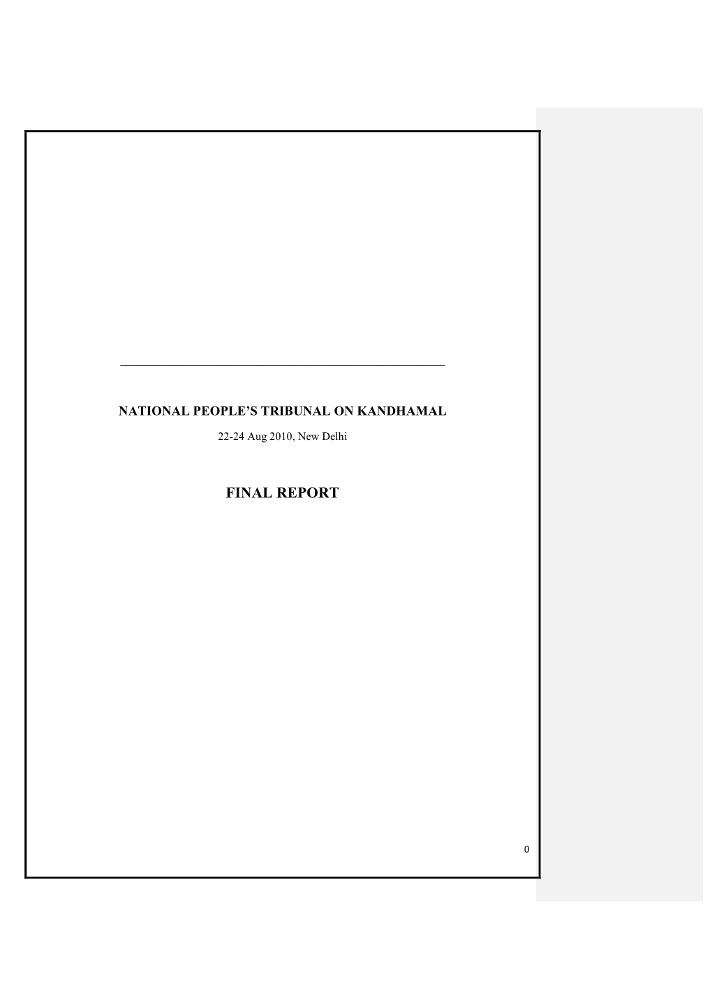 Report of National People's Tribunal on Kandhamal Violence