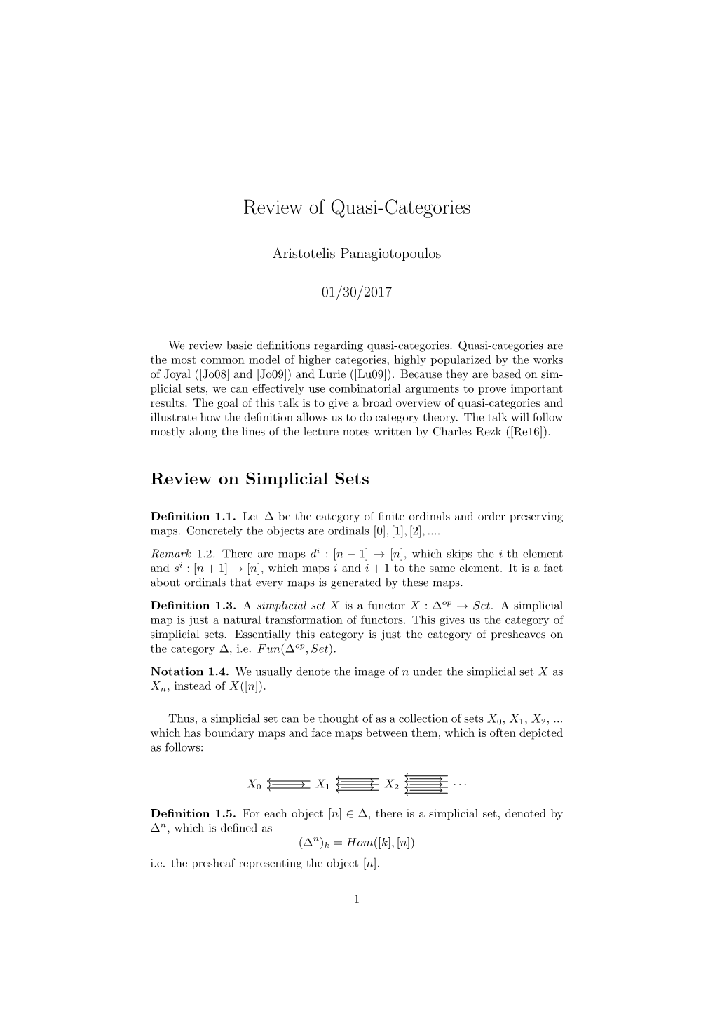 Review of Quasi-Categories