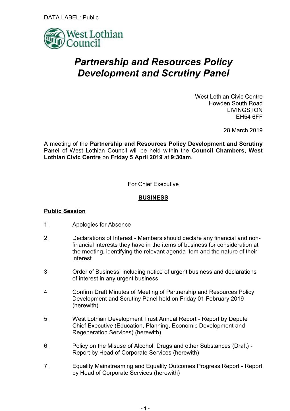 Partnership and Resources Policy Development and Scrutiny Panel
