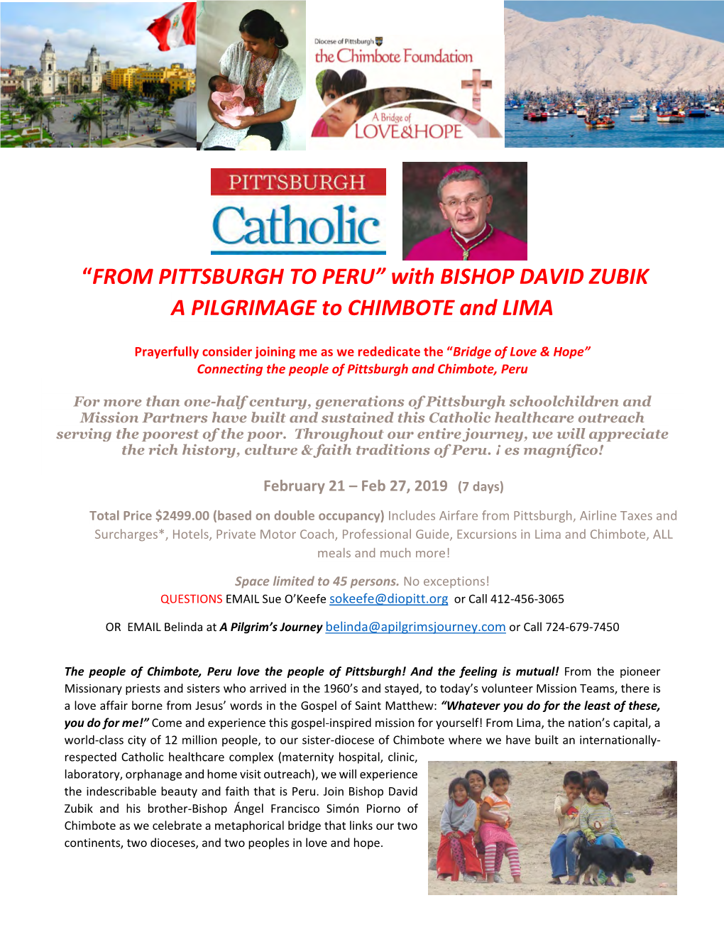 “FROM PITTSBURGH to PERU” with BISHOP DAVID ZUBIK a PILGRIMAGE to CHIMBOTE and LIMA
