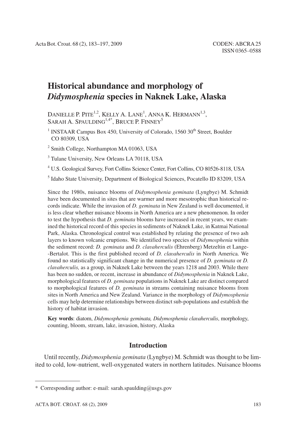 Historical Abundance and Morphology of Didymosphenia Species in Naknek Lake, Alaska