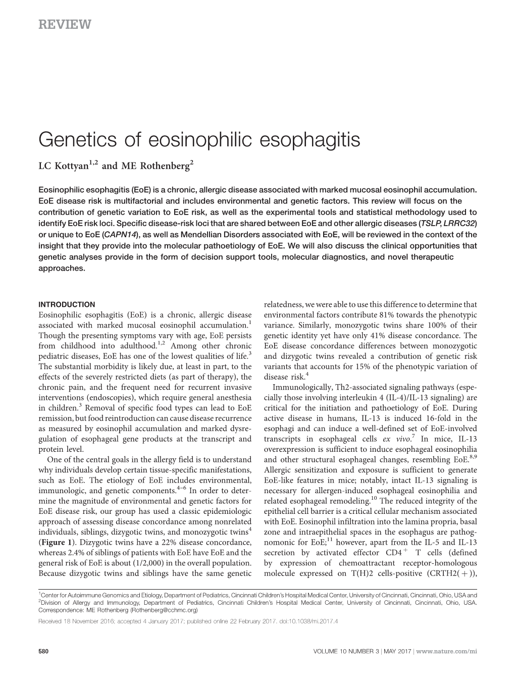 Genetics of Eosinophilic Esophagitis