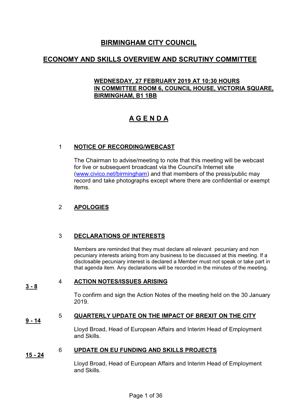 Birmingham City Council Economy and Skills