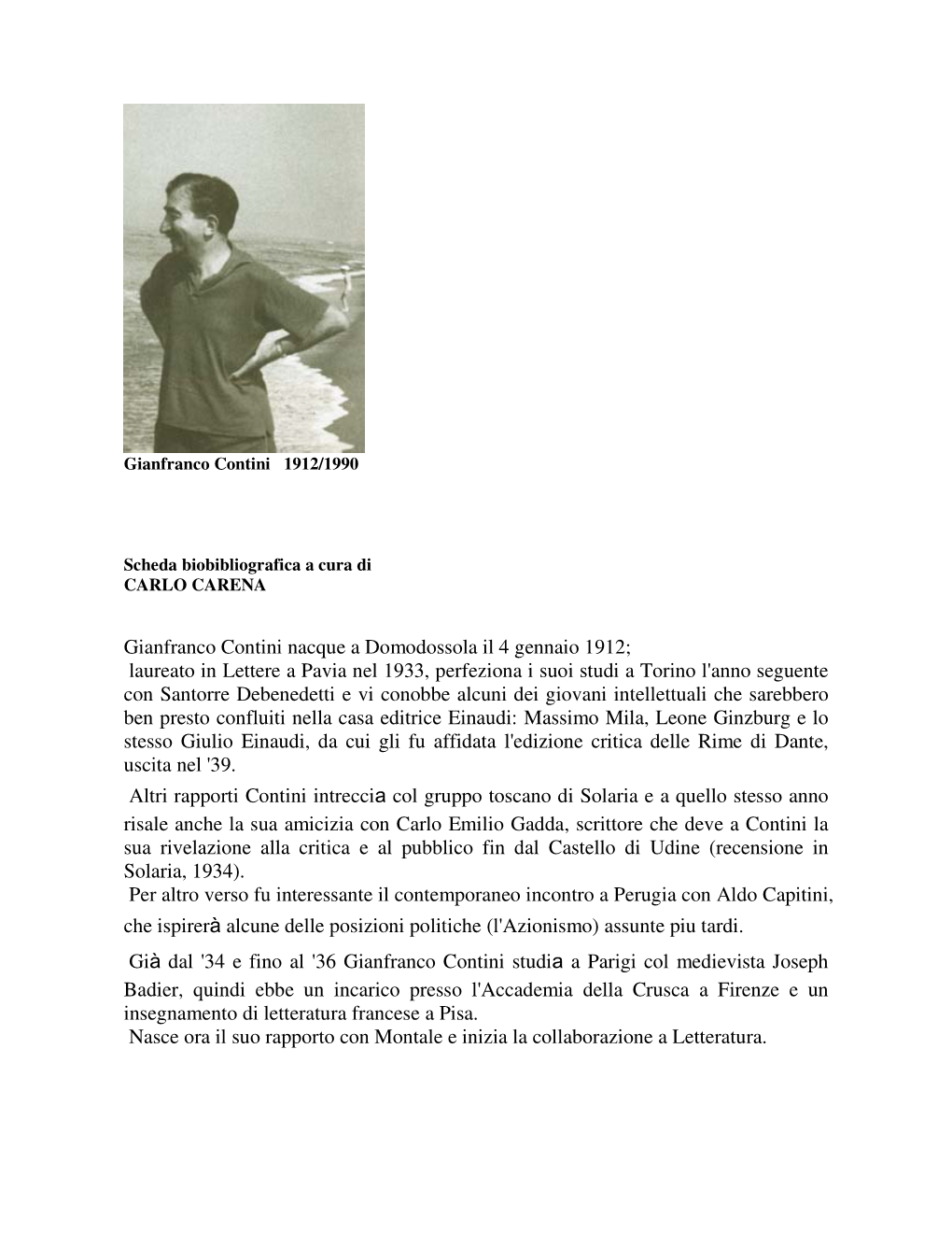 Gianfranco Contini Nacque a Domodossola Il 4 Gennaio 1912