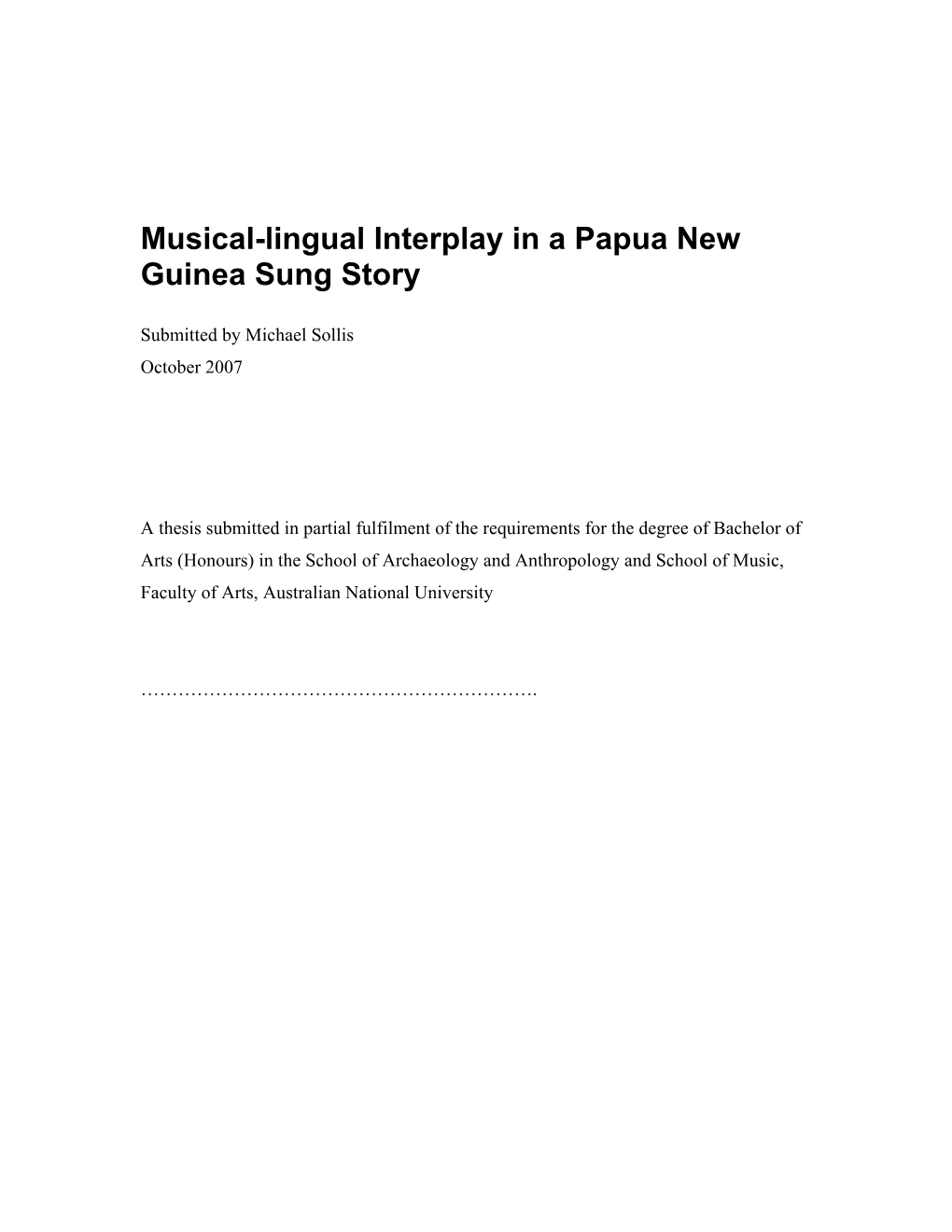 Musical-Lingual Interplay in a Papua New Guinea Sung Story