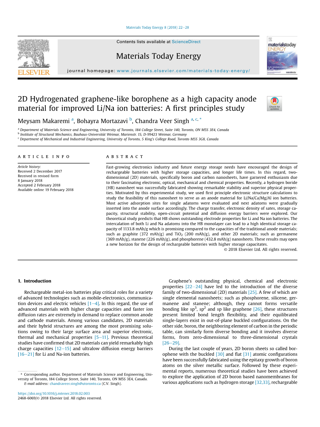 2D Hydrogenated Graphene-Like Borophene As a High Capacity Anode Material for Improved Li/Na Ion Batteries: a ﬁrst Principles Study