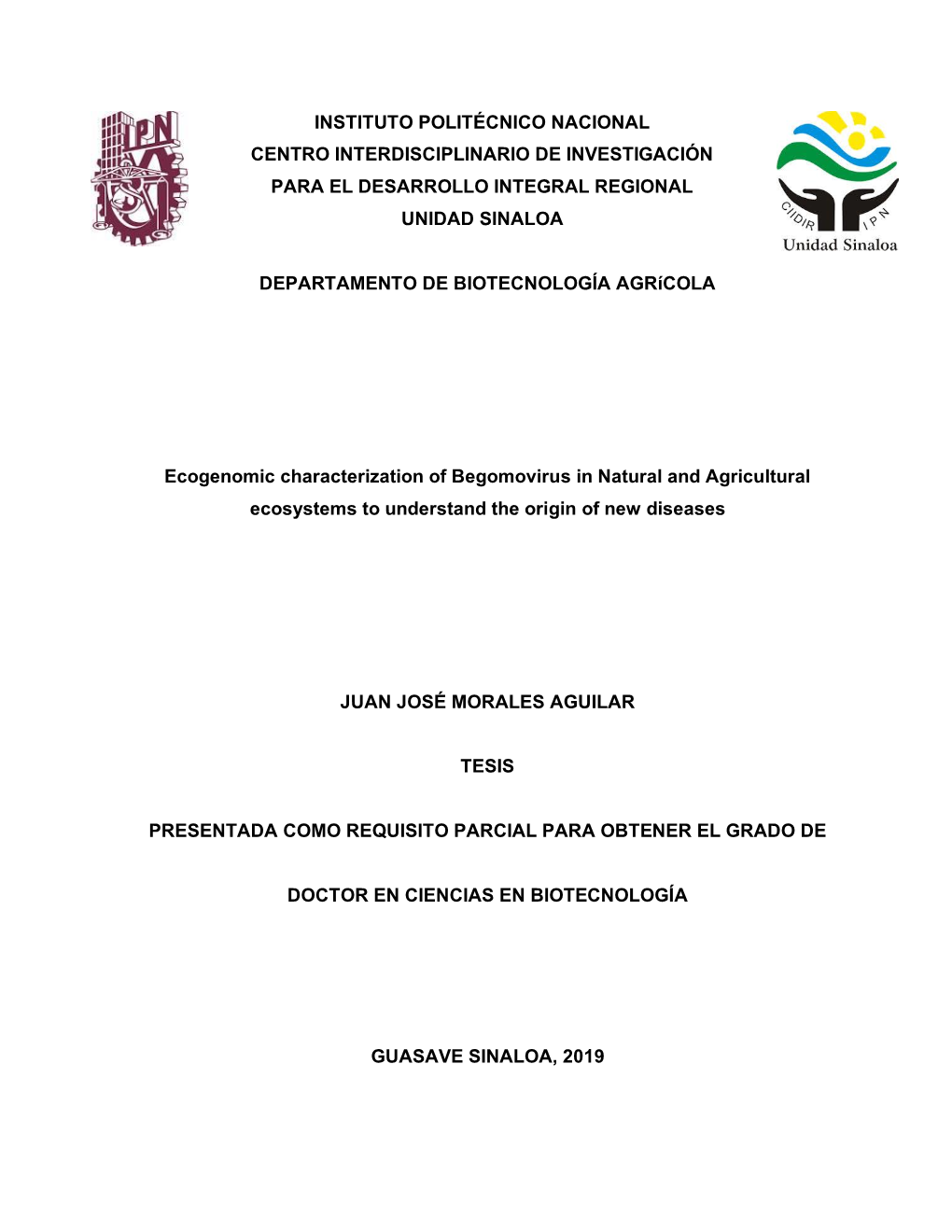 Instituto Politécnico Nacional Centro Interdisciplinario De Investigación Para El Desarrollo Integral Regional Unidad Sinaloa