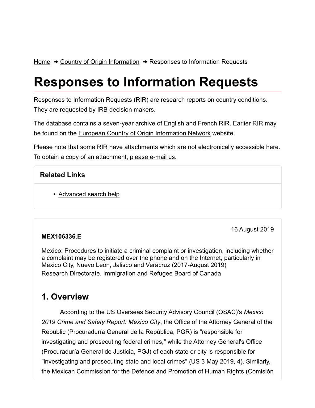Responses to Information Requests Responses to Information Requests