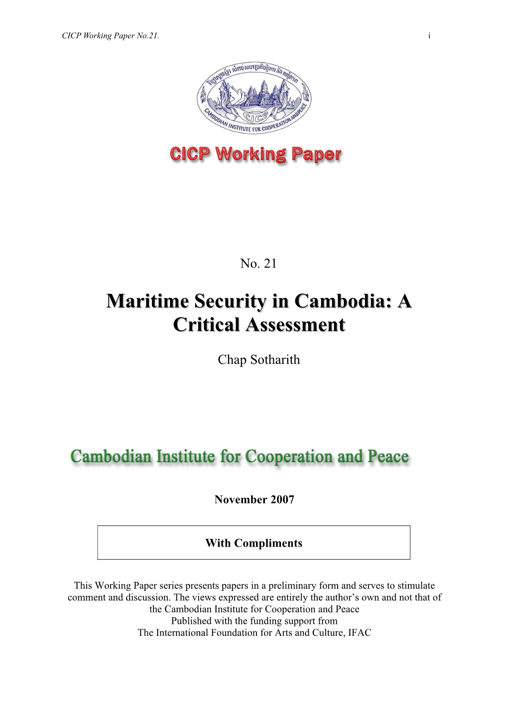 CICP Working Paper No. 21: Maritime Security in Cambodia