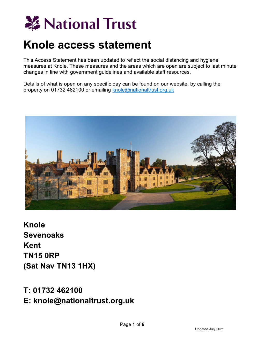 Knole Access Statement