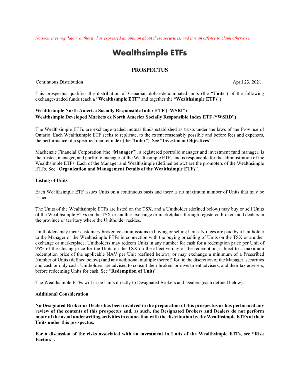 2021 Wealthsimple Socially Responsible Index